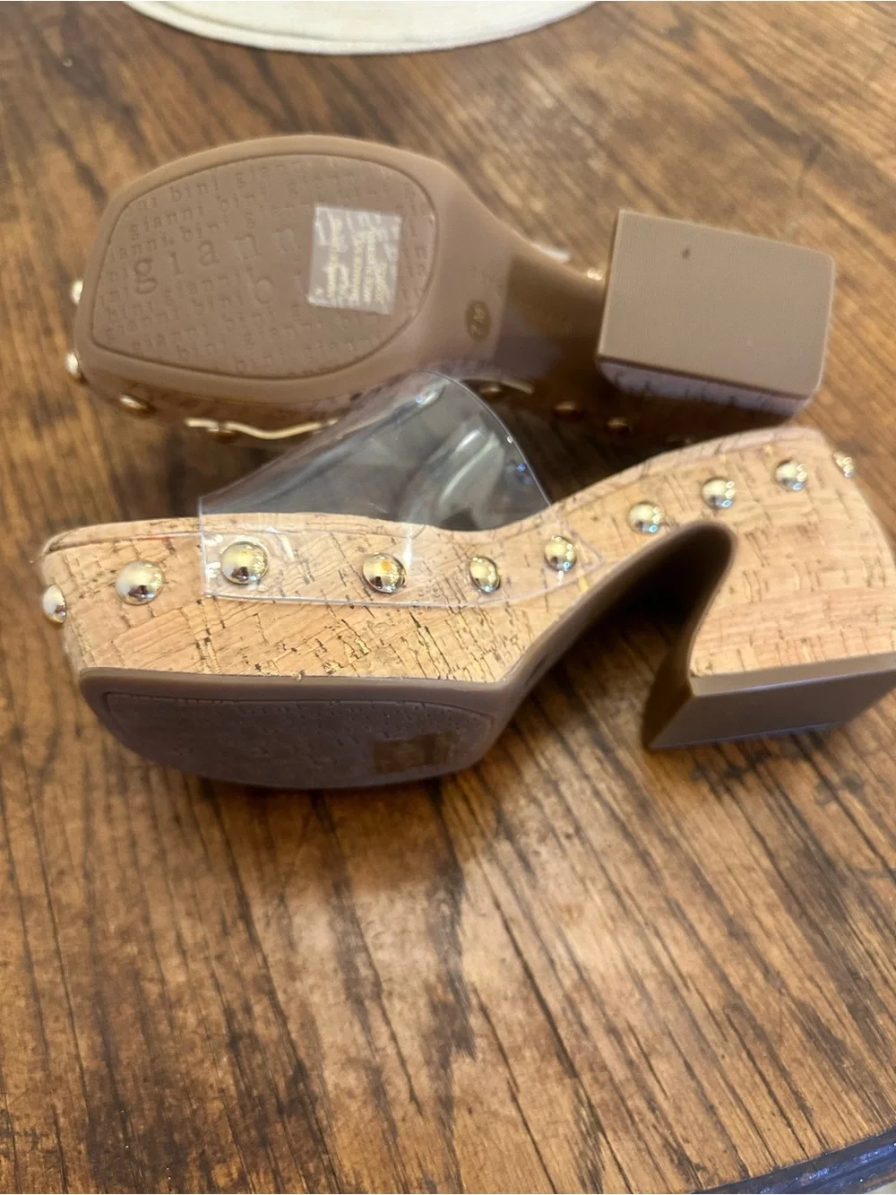 Clear PVC Studded Cork Platform Slides